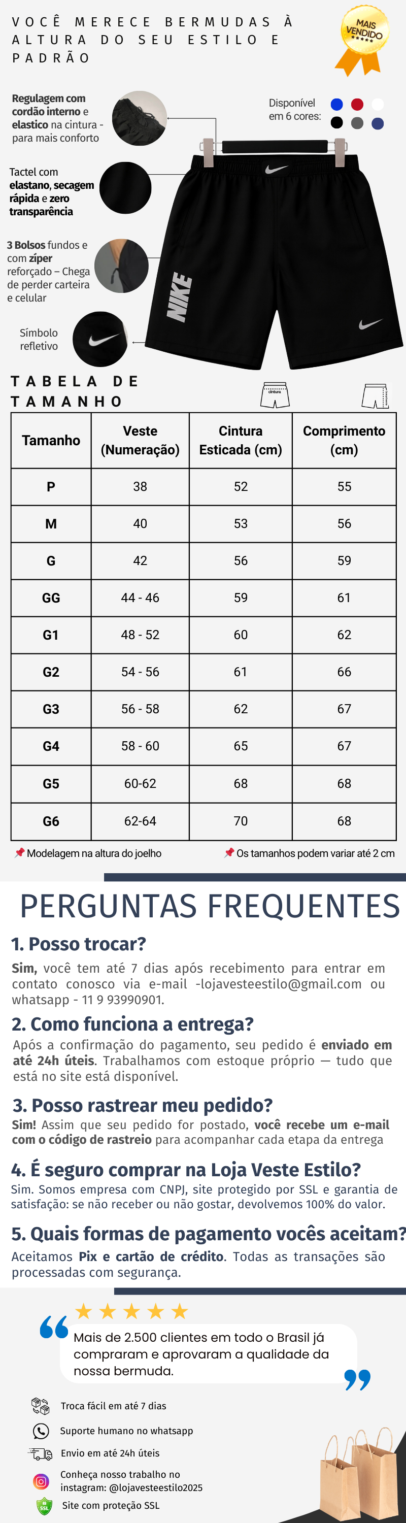 bermuda masculina plus size P ao G6